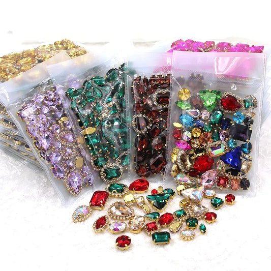 50pcs/Bag Shiny 24 Color Mixed Shape Sew on Glass Rhinestone Gold Claw Crystal Buckle Diy Wedding Decoration Clothes/Shoe/Dress