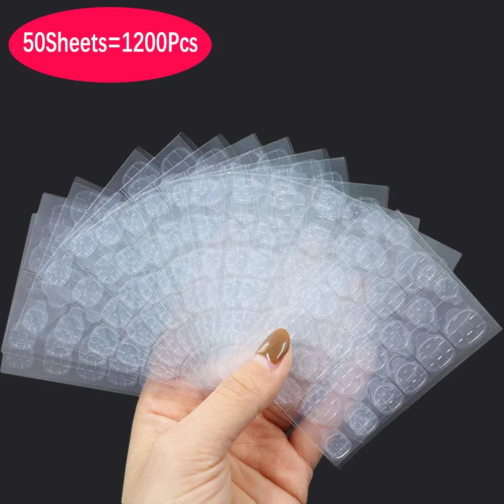 1200Pcs Double-Sided Nail Adhesive Stickers Waterproof Breathable Transparent False Nail Glue Sticker Jelly Nail Tips DIY Tool