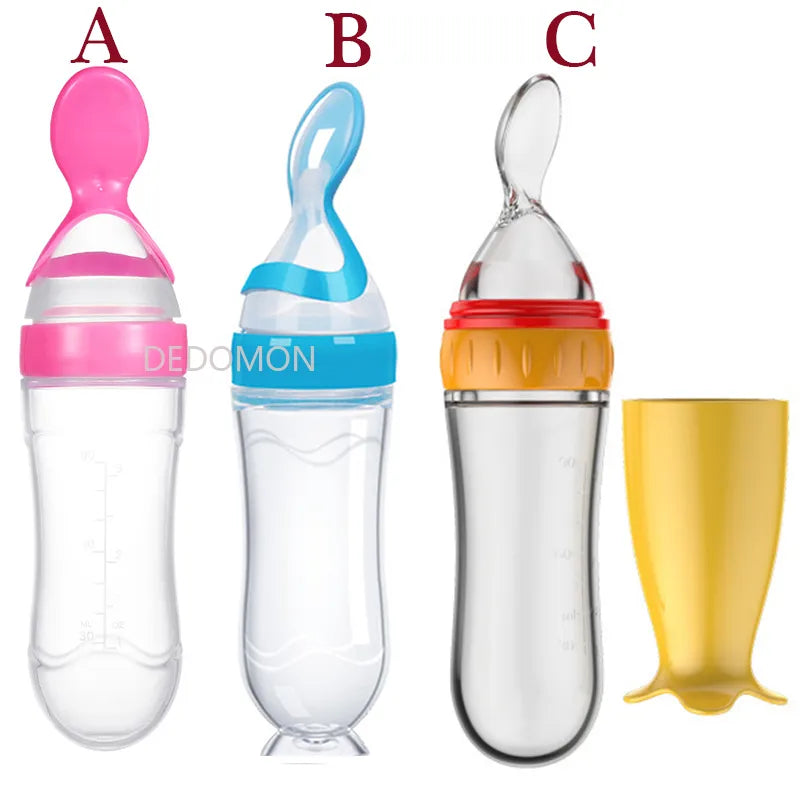 Squeezing Feeding Bottle Silicone Newborn Baby Training Rice Spoon Infant Cereal Food Supplement Feeder Safe Tableware Tools