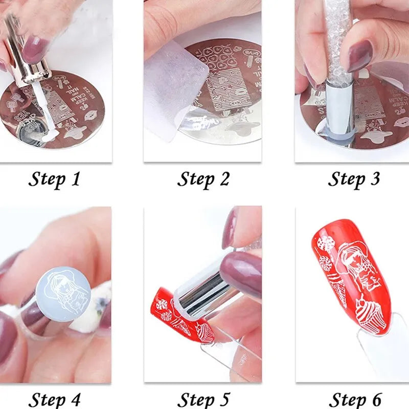 3pcs Nail Stamp Art Set Double Head Silicone Nail Stamper Crystal Handle Stamp Random Stencil Easy Stamp Set Stamp Plating Tool