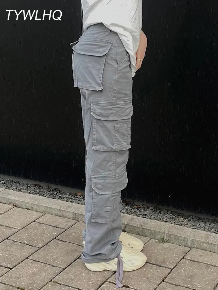 Vintage Cargo Pants  Baggy Jeans Women Fashion 90s Streetwear Pockets Wide Leg High Waist Straight Y2k Denim Trousers Overalls