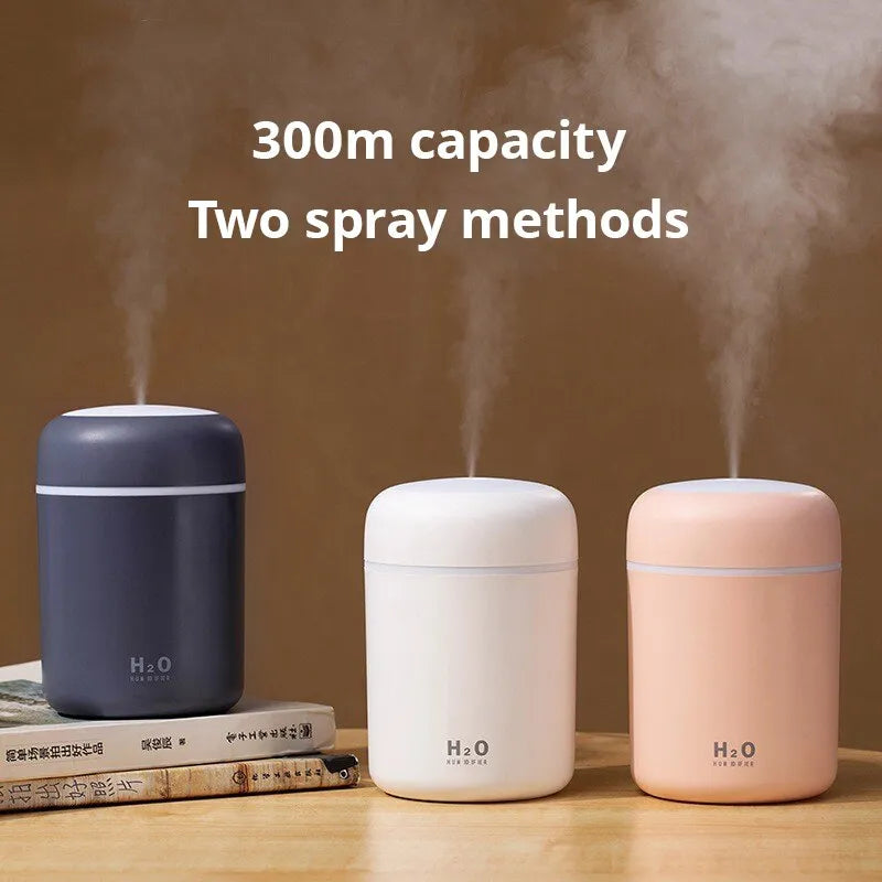 USB Cool Mist Sprayer Portable 300ml Electric Air Humidifier Aroma Oil Diffuser with Colorful Night Light for Home Car