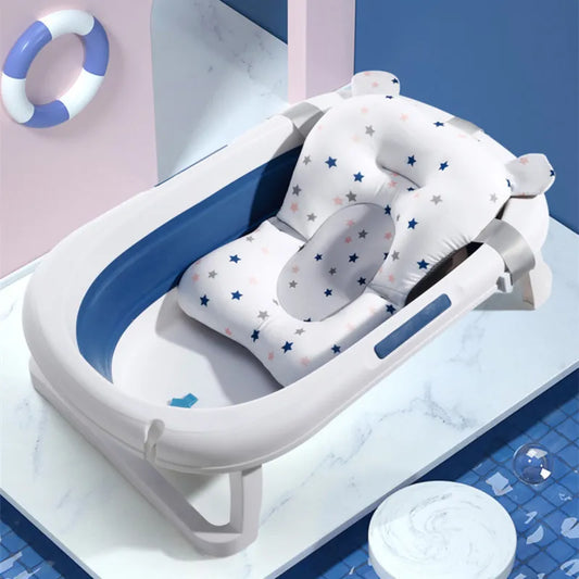 Baby Bath Seat Support Mat Foldable Baby Bath Tub Pad & Chair Newborn Bathtub Pillow Infant Anti-Slip Soft Comfort Body Cushion