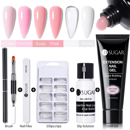 UR SUGAR 15ml Nail Extension Gel Kit Quick Building Hard Gel Acrylic Crystal White Nude Gel Nail Polish UV Construction Gel Set