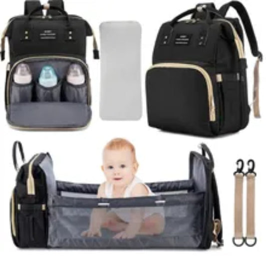 2023 New Style Foldable Baby Crib with Changing Pad Diaper Bag Fashion Backpack USB Interface Babies Bags Station Pañaleras Para