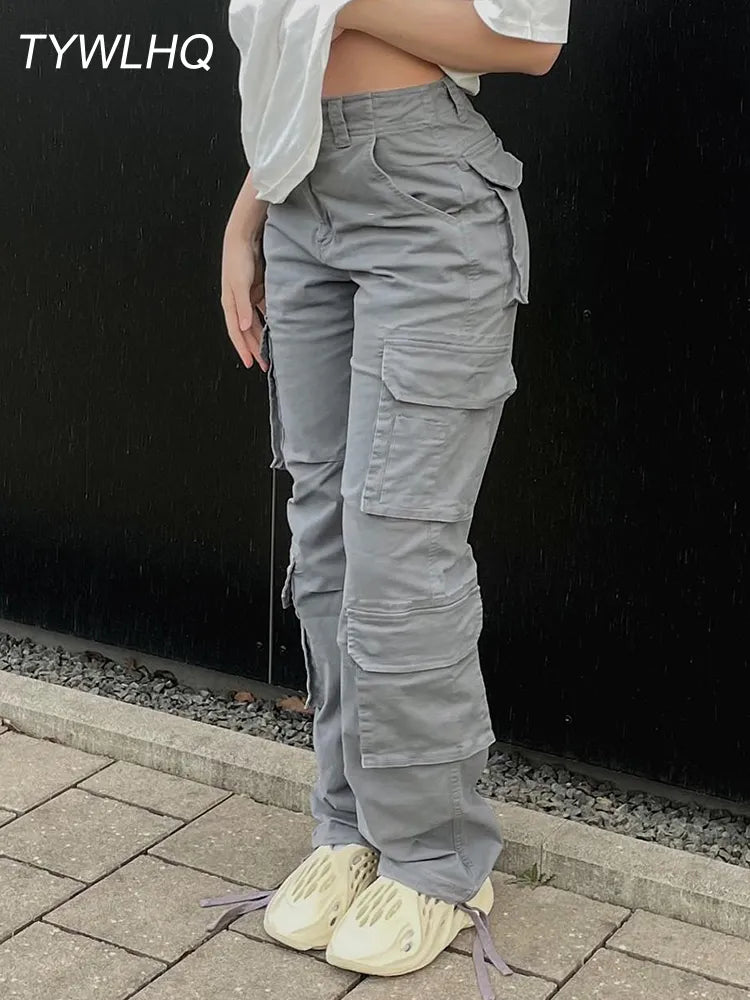 Vintage Cargo Pants  Baggy Jeans Women Fashion 90s Streetwear Pockets Wide Leg High Waist Straight Y2k Denim Trousers Overalls